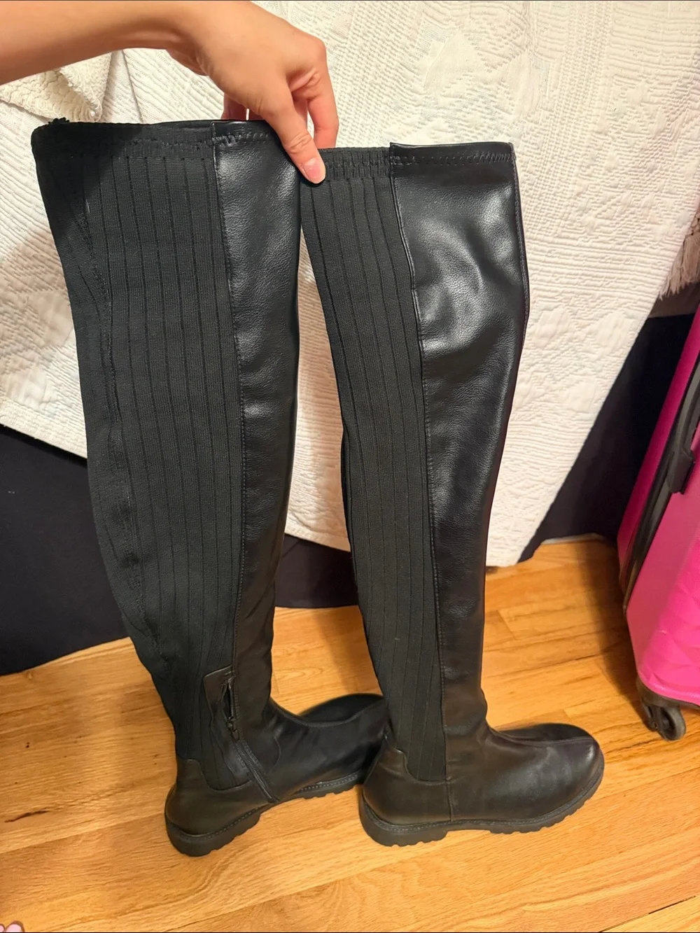 ASOS Black Over-the-Knee Ribbed Panel Boots
